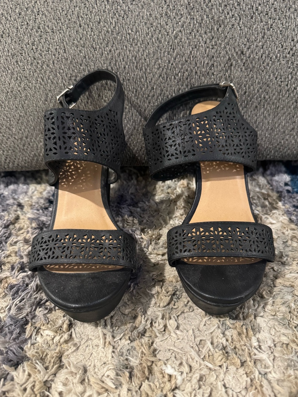 YNot Black Open Toe Platform Wedges